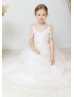 Blush Pink Lace Tulle V Back Flower Girl Dress